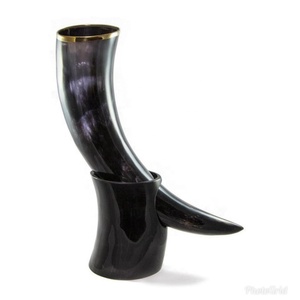 Eco-Friendly Natural Viking Carved <b>Drinking</b> <b>Horn</b> with Brass Rim and Stand Handcrafted High Quality Vintage Craft Collectible - Product Image 3