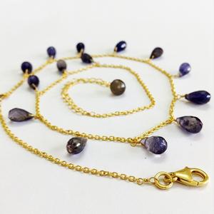 Iolite-Plata de Ley 925, gemas preciosas chapadas en oro puro, 45 cm Cadena de eslabones ajustable, collar a la moda - Product Image 3