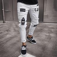 Jeans Slim déchirés pour hommes, pantalon décontracté, Stretch et moulant, avec trous à fermeture éclair, pantalon de broderie, collection