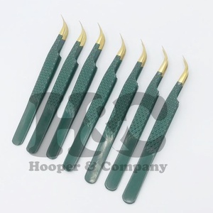 Pince à épiler personnalisée avec logo en vison Pince à épiler en acier inoxydable de haute qualité Pointe volumineuse en or vert Emballage durable - Product Image 1