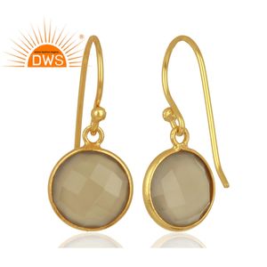 Boucles d'oreilles pendantes en calcédoine grise naturelle, bijoux plaqués or, argent sterling 925, bijoux en pierres précieuses - Product Image 3