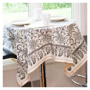 Mantel con estampado Floral en blanco y negro, algodón orgánico, certificado GOTS - Product Image 1