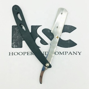 Navaja de afeitar para hombre, herramientas de barbería, cuchillas y accesorios, navaja de afeitar plegable negra antigua, navaja de afeitar recta de acero inoxidable con logo. - Product Image 2