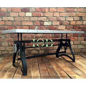 โต๊ะอาหารอุตสาหกรรม ปรับความสูงได้ด้วยมือหมุน ท็อปไม้ โต๊ะอาหารสไตล์วินเทจแบบเรียบง่าย - Product Image 6