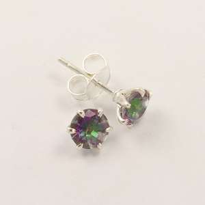 Pendientes de tuerca de cuarzo místico superventas, piedras preciosas redondas de 6x6mm, plata de ley pura sólida 925, joyería fina Faishonable - Product Image 2