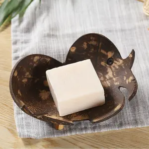 Amazon Top Seller Wholesale Raw Natural Wood Handmade Custom Charcoal Coconut Shell Soap Dish Holder with Drainers for Soap Tray