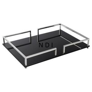 Plateau de service en marbre durable de forme arrondie produit de vente chaude plateau de service alimentaire avec décor de poignées en métal personnalisé - Product Image 2