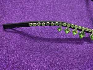 Rub International Designer Luz Verde Cristal Brow Banda Confortável Forma Quadrada Preto Couro Marrom Cavalo Equestre - Product Image 3