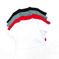 Nouveau T-shirt décontracté et mignon pour femme, en denim tricoté et flanelle, à manches courtes, col rond, coupe courte, avec déchirures, couleur unie, pour l'été