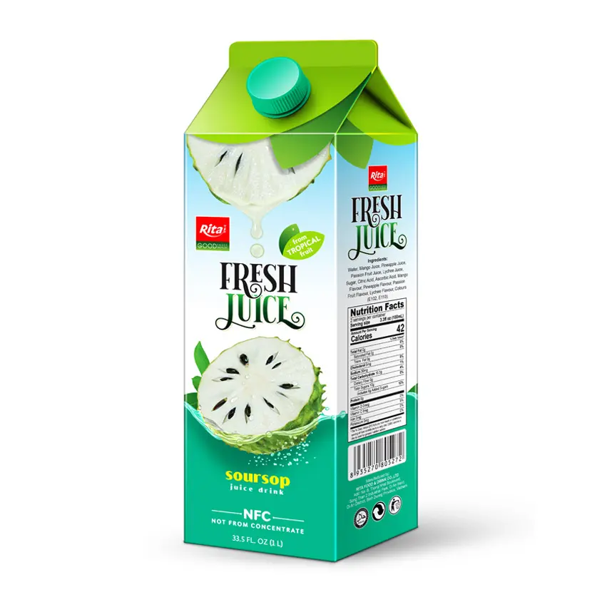 1L kağit kutu NFC Soursop suyu içeceği ücretsiz tasarım etiketi içecek vücudunuzu yenileyin meyve suyu konsantresi