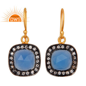 Blue Chalcedony Gemstone Earrings Wholesale 18k Gold Plated Designer Silver Hook Earrings Jewelry - Product Image 1