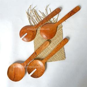 Ensemble de bols à salade en teck écologique de 12,2 pouces de long, design vintage, vaisselle de cuisine, décoration Asie ETW005, emballé dans un carton - Product Image 1