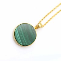 Dernières pierres précieuses naturelles vertes Malachite 925 Sterling Silver Gold Plated Splendid Coin Shape Design 18 Inch Bezel Chain Necklace