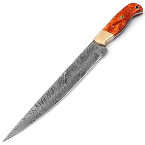 Custom Hand Forged Damascus Fillet knife With leather Sheath cover (smk1588) - Product Image 6