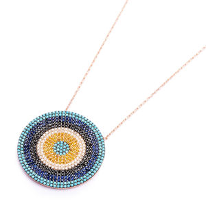 Round Shape With Mix Stone Turkish Wholesale Handmade 925 Sterling Silver Fashion and Elegant Pendant - Product Image 2