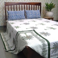 Couette réversible toutes saisons en coton 100% imprimée à la main motif palmier indien, taille Queen, pour climatisation, en promotion au meilleur prix