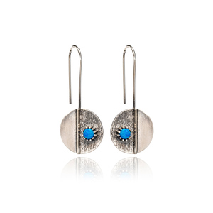 Forme ronde Pierre Turquoise Boucles D'oreilles Vintage Fabriqué À La Main En Gros 925 Bijoux en Argent Sterling - Product Image 1