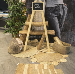 Magnifique tapis en jute tissé sur mesure, gris, bleu, blanc, marron, beige, multicolore, lavable, antidérapant, adapté aux animaux domestiques, design rustique - Product Image 1