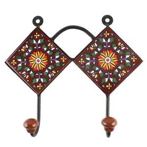 Brown Ceramic Flower Antique Clothes Wall Hook Wall Hanging Clothes Holders Wall Hangers Durable Indian Craft - Product Image 2