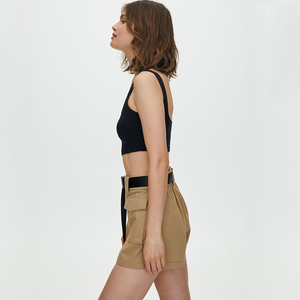 <b>Women</b> High Waist <b>Cargo</b> <b>Shorts</b> With Belt Solid Color Canvas Casual Style Regular Fit Breathable Elastic Waist - Product Image 6