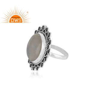 Anillo de cóctel Unisex hecho a mano, joyería al por mayor, piedra lunar de arcoíris, oxidado, proveedor de joyería de plata 925 - Product Image 3