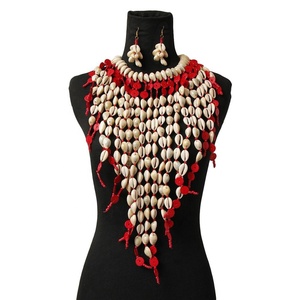 Tendance Design Perle Rouge et Cauri Shell Fringe Collier Ensemble Longue Longueur Mode Collier Naturel Écologique Collier - Product Image 4
