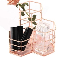 Penna Supporto di Tazza per Scrivania Rosa Oro Esagonale In Metallo Spazzola di Trucco Dell'organizzatore di Immagazzinaggio Della Cancelleria Contenitore di Matita Marcatore Gel di Supporto Della Penna