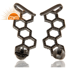 Negro 925 oxidado de diseñador de plata pendientes venta al por mayor de joyería diamante pavimenta pendientes proveedor de joyas - Product Image 4