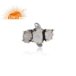 Anillo de plata de primera ley con piedra lunar para mujer, sortija, plata esterlina 925, piedra Natural, color arcoíris - Product Image 2