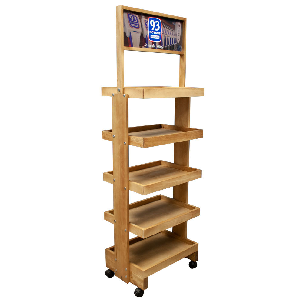 Custom Floorstanding Metal Tube Display Stand Sauce Jar Display Rack with Wooden Shelves for Department Store — view 4