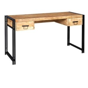 Table console industrielle et vintage en bois massif au design antique avec 2 tiroirs pour meubles de salon pour maison ou hôtel - Product Image 1