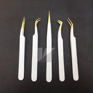 Pince à épiler d'extension de cils droite mince en forme de L courbée blanche mate Logo personnalisé Pointe pointue en acier inoxydable durable Logo personnalisé - Product Image 2