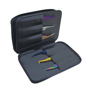 Funda negra con cremallera para extensiones de pestañas, pinza de tres caras, etiqueta privada, el mejor estuche de cremallera, embalaje para pinzas de pestañas - Product Image 3