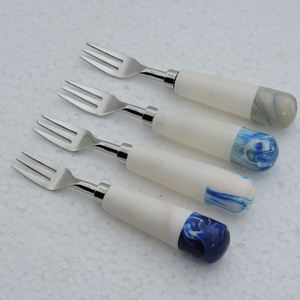 Vaisselle et vaisselle en acier inoxydable et manche en marbre Type 4 pièces ensemble de fourchettes hôtel maison restauration utilisation couverts mariage - Product Image 4