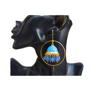 Meenakari ต่างหูแบบยาว,ตุ้มหูห่วง Jhumka สำหรับเด็กหญิงและสตรีทำจากทองเหลืองผิวด้านสีทองแบบดั้งเดิม - Product Image 1