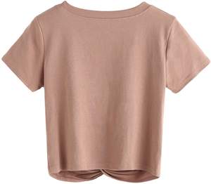 Haut court décontracté pour femme, uni, col rond, manches courtes, respirant, en Spandex/Polyester, séchage rapide, anti-boulochage, vêtement d'extérieur pour l'automne, vente en gros - Product Image 6