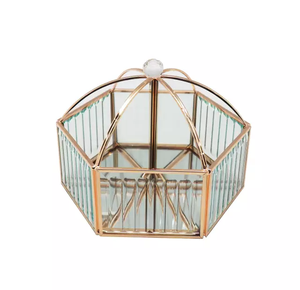 อุปกรณ์จัดเก็บเครื่องสำอาง,แก้วแต่งหน้าสีทองใสทรงสี่เหลี่ยมทรงสูงหมุนได้ - Product Image 6