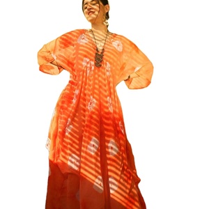 Mujeres 100% rayón Tie-Dye Kaftan Casual Long Beach hecho a mano verano vestido de talla grande hasta el suelo cintura Natural lavable - Product Image 1