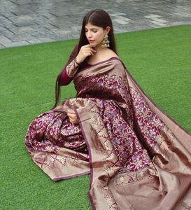 Banarasi Soie Jacquard Saree avec Chemisier Femmes Porter Dames Fête Festival Usage Quotidien Doux Coton Soie Sari En Gros Bas Prix Vêtement - Product Image 5