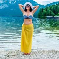 Pareo Largo de Alta Calidad, Traje de Baño de Una Pieza, Vestido de Playa, 100% Algodón Voile, Estampado Digital, Ecológico, de Secado Rápido, Conjunto de 2 Piezas