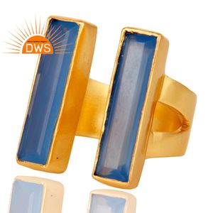 Bague Buggete en Chalcédoine Bleue Naturelle Plaqué Or de Haute Qualité 2026 pour Conception Personnalisée, Fabricant de Bijoux de Mode - Product Image 3