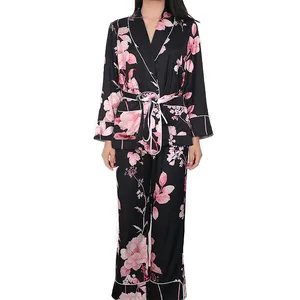 GUIXIU Women's Kimono Robe Long Robes with Blossoms Printed Kimono Nightgown