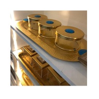 Ensemble de boîtes de rangement en bois pour noix, plateau avec couvercle métallique, ensemble de service pour fruits secs fait main, trois pièces avec papier d'art gaufré, design personnalisé