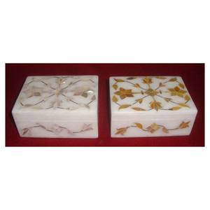 Cajas rectangulares de mármol para decoración del hogar, Cajas de Regalo de joyería con diseño de flor blanca y madre de perla dorada - Product Image 1
