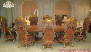 Lujoso juego de comedor de 10 plazas tallado pesado, juego de mesa de comedor tallado a mano con pulido dorado, juego de mesa de comedor lujoso de espalda baja - Product Image 3