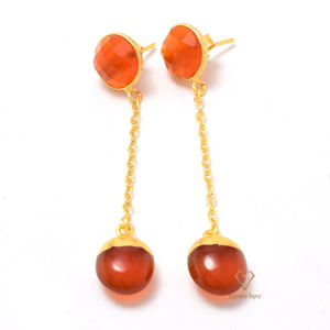 Pendientes de gota de Gema Natural de cornalina, aretes de Plata de Ley 18k chapados en oro hechos a mano, aretes de gema roja, proveedores - Product Image 2