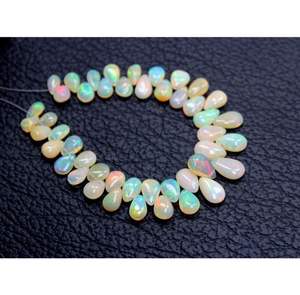 Cuentas de ópalo etíope natural hechas a mano, forma de pera plana lisa, hebras blancas de 6 pulgadas para uso en joyería, Material de piedra - Product Image 3