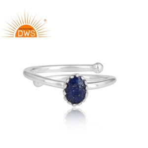 Bague en argent Sterling 925 pour filles, anneau de mode, en forme ovale, pierre précieuse Lapis Lazuli, vente en gros, offre spéciale - Product Image 2