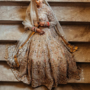 -- BEAUTIFUL--HEAVY--BRIDAL--KOTI กับ LEHENGA --- แต่งตัวด้วย-ประดับในงานหินลูกปัดแก้วคริสตัลสำหรับงานแต่งงาน = 2021- - Product Image 1