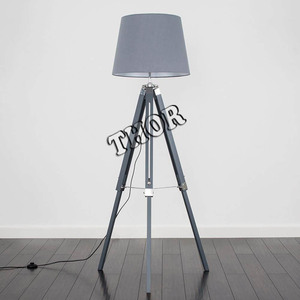 Lámpara de pie con trípode móvil, soporte de madera, sombra gris, para sala de estar, oficina y decoración del hogar - Product Image 6